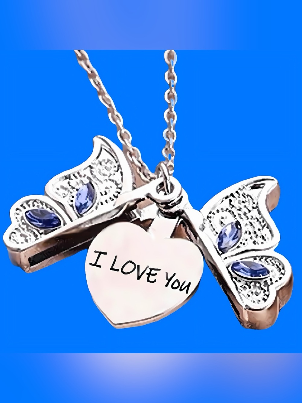 NWT Butterfly Wings Open To Show “I Love You”
 🦋 Silver Necklace Summer Jewelry